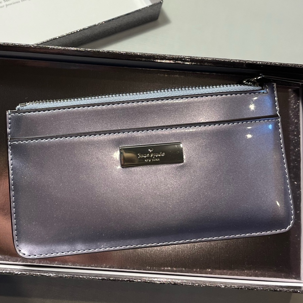 Kate Spade Kenzie Patent Fabric Silver Pouch